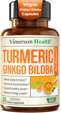 Ginkgo Biloba and Turmeric Curcumin Supplement with Black Pepper &amp Organic Tumeric – Natural Turmeric Supplement for Focus Memory Joint &amp Brain Health – 60 Vegan Ginko Biloba Capsules with C