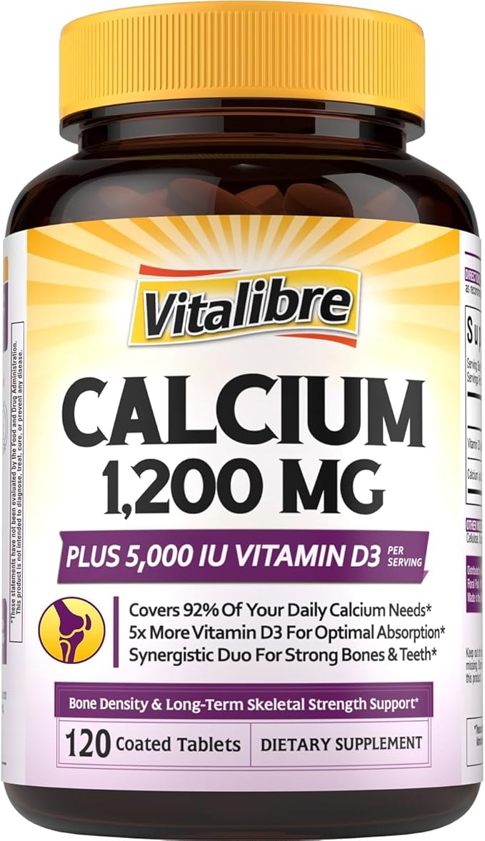 Calcium 1200mg Vitamin D3 5000IU 120 Tablets and Maca Root Capsules 1500mg 120 Capsules Bundle Non-GMO