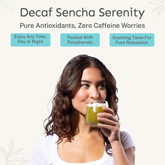 Yu Tea Decaf Organic Sencha Green Tea Powder 100 Servings | Rich in Antioxidants EGCG &amp L-Theanine | Pure Japanese First Harvest Leaf | Caffeine-Free &amp Unsweetened | Resealable Pouch 2.65