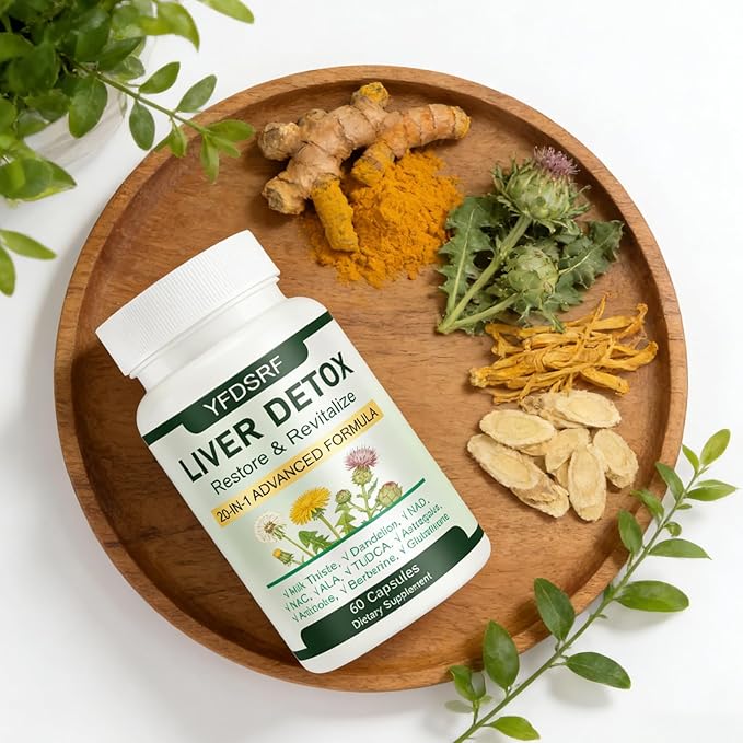 Liver Health Supplement 20-in-1 Advanced Detox Formula containing standardized Milk Thistle Dandelion Root N-acetylcysteine | Supports Natural detoxification and Health Functions 60 Capsules (1)