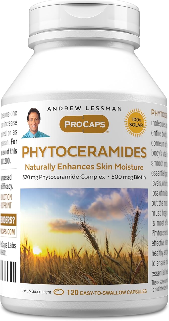 ANDREW LESSMAN Phytoceramides with Biotin 120 Softgels - Skin’s Vital Natural Internal Moisturizer. Naturally Enhances Soft Smooth Radiant Skin. No Additives. Small Easy to Swallow Softgels