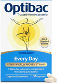 OptiBac Probiotics for Digestive Health 30 Capsules | 6 Scientifically Researched Strains with 5 Billion Live Cultures | Gluten Free &amp Vegetarian | Supports Gut Flora &amp Digestive Health