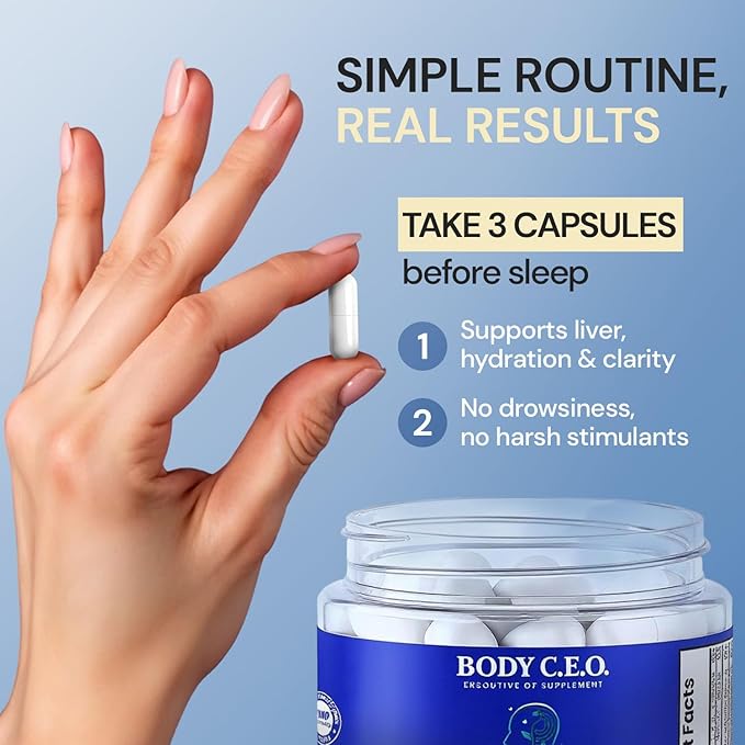 Body C.E.O. After Drinking Aid - Electrolyte Balance &amp Recovery - DHM (Dihydromyricetin) L-Cysteine Prickly Pear Milk Thistle Zinger Vitamin-B for Recovery - Filler-Free Formula - 60 Capsules