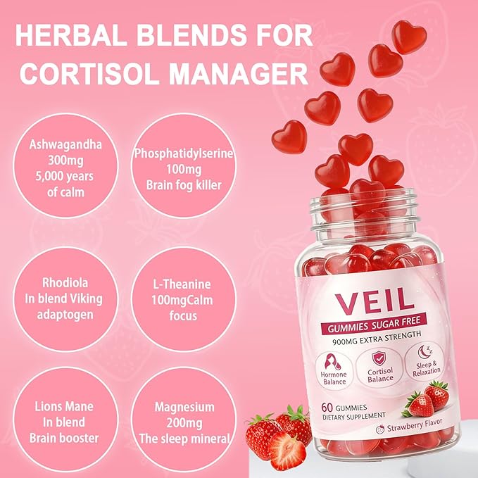 Veil Cortisol Gummies for Women - Cortisol Supplements Gummies - Strawberry Flavor - 60count(1pc)