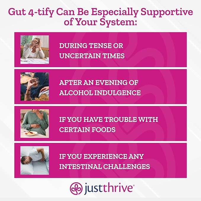 Just Thrive Gut 4-tify - Gut Health Supplements for Women and Men - Anti Bloat 90 Vegetable Capsules