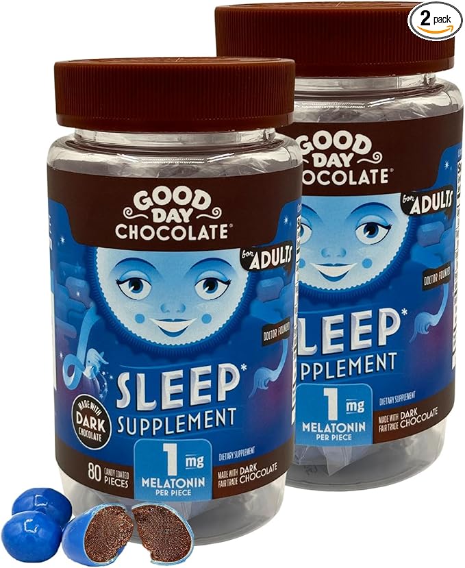 Good Day Dark Chocolate for Adults [ 2 Pack ] - Fair Trade Non-GMO Dark Chocolate with Chamomile and Melatonin 1 mg - Adult Melatonin