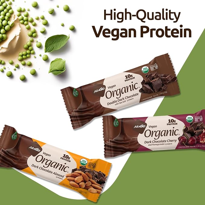 Nugo Organic Dark Chocolate Almond 10g Vegan Protein Gluten Free 24 count