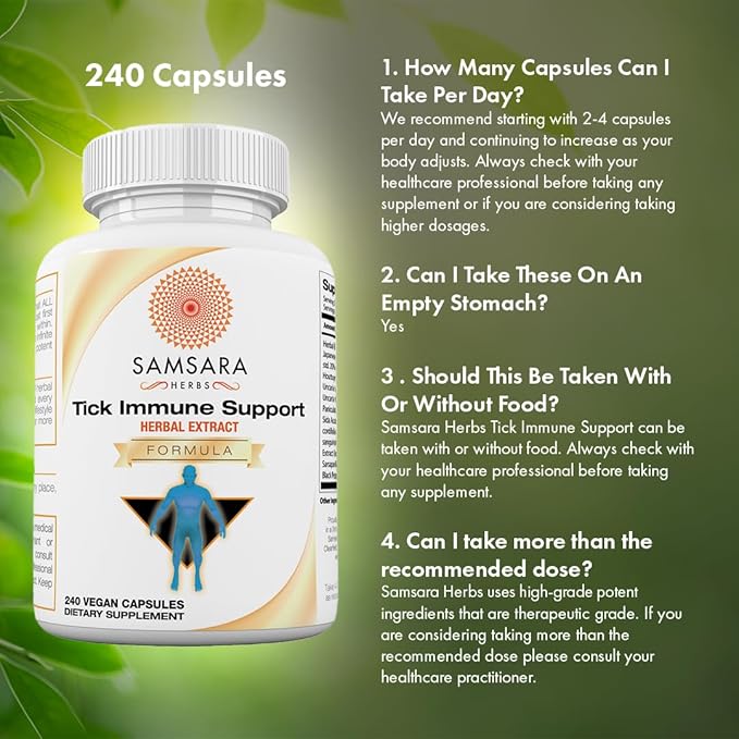 Samsara Herbs Tick Immune Support - Japanese Knotweed Cats claw Andrographis Cryptolepis Sarsaparilla Resveratrol Tick Bite Support 240 Capsules