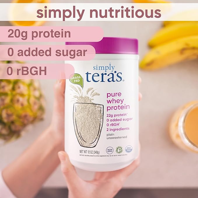 Simply tera's Pure Whey Protein Powder - Grass Fed Whey Protein Powder Clean &amp Natural Unflavored Non-GMO Kosher Unsweetened - 12 Oz.