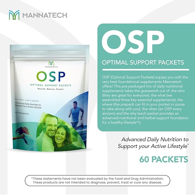 Mannatech More Than Just a Multivitamin Optimal Support Packets Amazing Self-Care Benefits of OSP Daily Vitamins w/Ashwagandha Capsules Immune Support and Antioxidant Supplement - 60 Packets