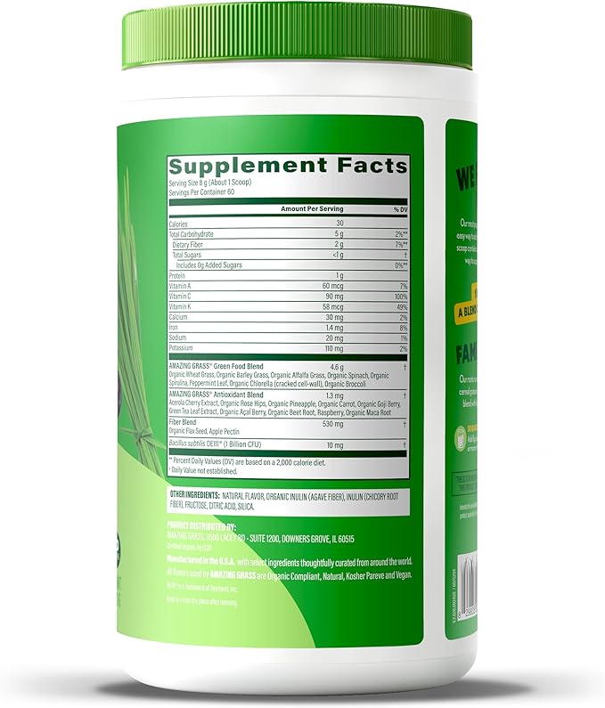 Amazing Grass Greens Blend Superfood: Super Greens Powder Smoothie Mix with SpirulinaChlorellaBeet Root PowderDigestive Enzymes &amp ProbioticsBerry60 Servings (Packaging May Vary)(Pack of 2)