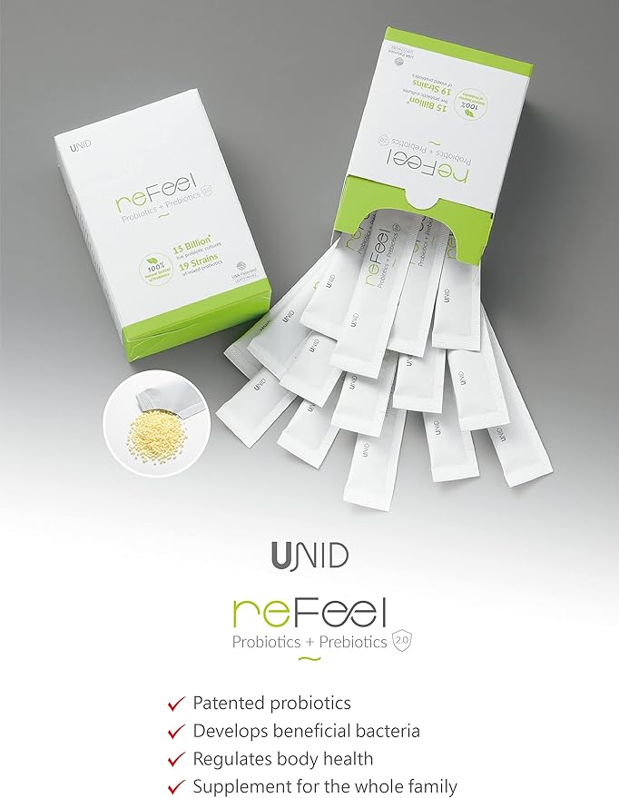 reFeel 2.0 Daily Probiotic Supplement - 15 Billion CFU Lightly Sweet Yogurt Flavor Prebiotics Included for Optimal Gut Flora Balance Nutrient Absorption &amp Overall Wellness (19 Strain Blend)