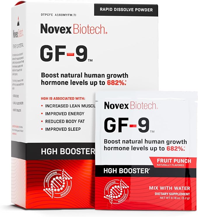 Novex Biotech GF-9 – HGH Boosting Supplement for Men – Workout Complex for Men – Supports Energy Endurance Sleep 30 Sachets Fruit Punch