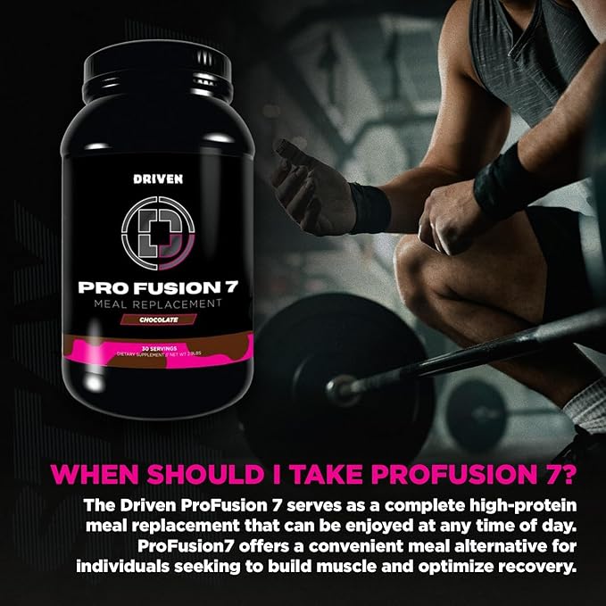 Driven Nutrition ProFusion7 Meal Replacement Protein – 24g Protein 7-Stage Blend 5g Fiber + MCT Oil – Smooth High-Protein Shake Mix for Anytime Nutrition (2.9lb Vanilla)