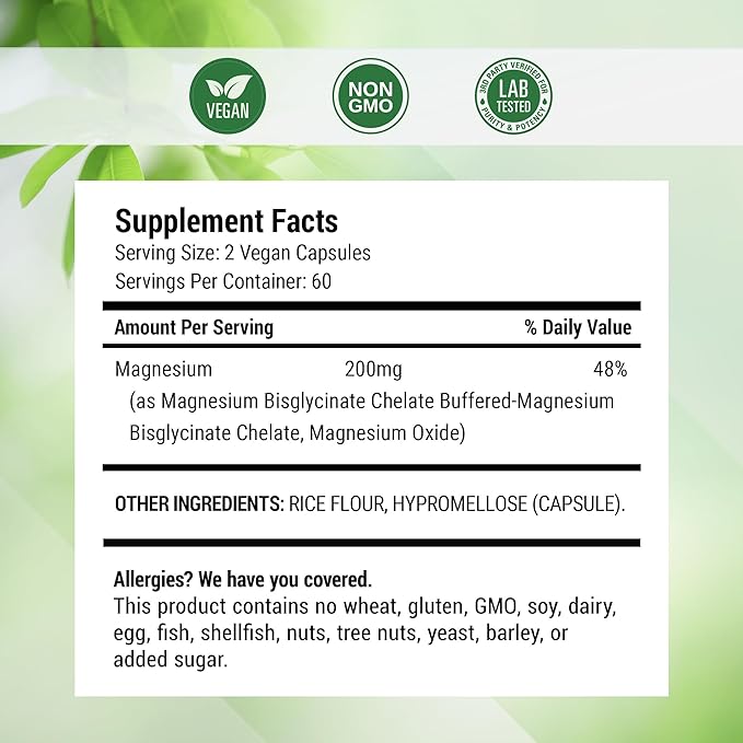 Nested Naturals Magnesium Glycinate Chelate - 200mg Chelated Magnesium Supplement for Muscle Cramps Relaxation &amp Sleep Support - 100% Albion TRACCS Buffered Magnesium Glycinate - 240 Vegan Capsu