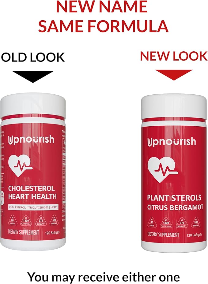 UpNourish Plant Sterols Citrus Bergamot Supplement with CoQ10 Omega 3 Olive Leaf Turmeric Curcumin Black Garlic and Niacin - 120 Softgels