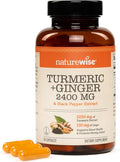 NatureWise Turmeric Curcumin + Ginger 2400 mg - Ultra High Curcuminoids 2100 mg - Turmeric Extract + Ginger - Extra Strength &amp Absorption - Vegan Non-GMO - 90 Count[30-Day Supply]