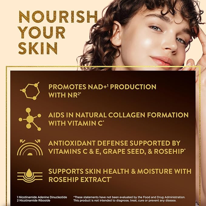 Swisse Plus NAD+ Beauty Restore | Clinically Tested Ingredients | NAD+ Supplement for Men &amp Women | Supports Collagen Formation Skin Elasticity &amp Anti-Aging Supplement | 30 Capsules