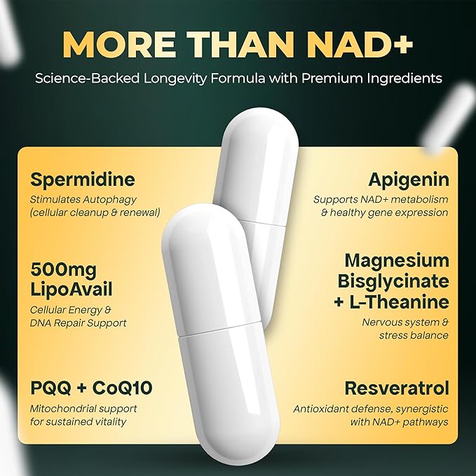 UPLIFE NAD+ Supplement 1372mg – Liposomal NAD+ with CoQ10 Resveratrol Spermidine L-Theanine Apigenin &amp PQQ – NMNH Alternative Booster Cellular Energy Healthy Aging Immune Health – 120 Capsu