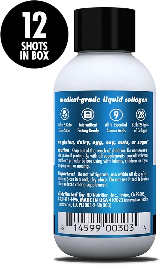 HEALTH DIRECT – Medical-Grade Liquid Collagen Shots – AminoSculpt Sugar-Free – Strawberry Banana – 12 Servings (12pk 2oz Shots) – Good for Joints Bones &amp Sleep – Better Hair Skin &amp Nails