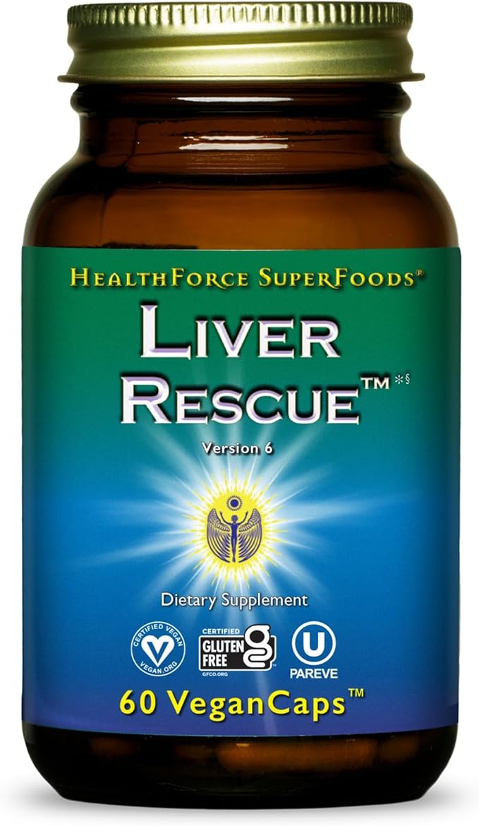 HEALTHFORCE SUPERFOODS Liver Rescue - Natural Liver Cleanse - with Milk Thistle &amp Dandelion Root - Gluten-Free &amp Vegan - 60 Capsules
