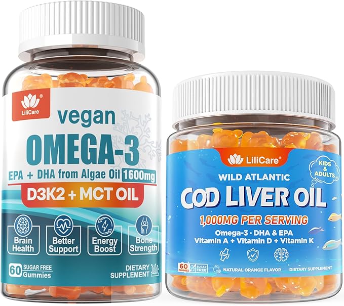 2pack Vegan Omega 3 Gummies + 2pack Cod Liver Oil Gummies