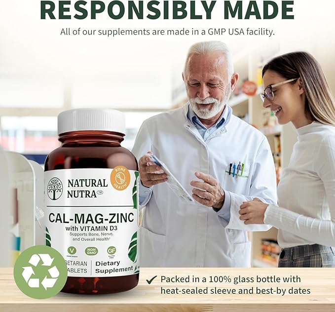 Natural Nutra Calcium Magnesium Zinc with Vitamin D3 - CMZ Supplement | Bone Strength Immune Support Muscle &amp Nerve Health - Cal-Mag Zinc Supplement - Digestion Support - 250 Tablets (Pack of 2)