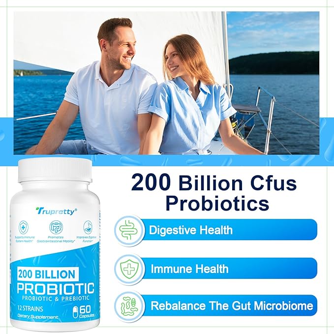 200 Billion Cfus 12 Strains Probiotic with 3 Organic Prebiotics Probiotics for Women Men Daily Supplement for Immune Gut Digestive Health Shelf Stable Non GMO 60 Caps (60-Days Supply)