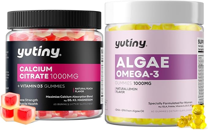 Calcium Citrate Filled Vegan Omega 3 Gummies for Women Calcium Citrate 1000mg with Algae Omega 3 1000mg