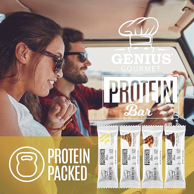 Genius Gourmet Protein Bar Iced Lemon Cake Keto Snack Low Carb Low Sugar &amp Gluten Free Protein Snacks for Adults 10G of Whey Protein per Protein Bar 5 Net Carbs 10 Count