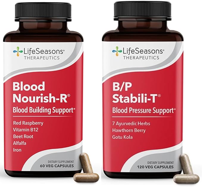 LifeSeasons Blood Nourish-R + B/P Stabili-T – Iron Deficiency &amp Blood Pressure Support Supplement Bundle – Supports Anemia Fatigue Paleness Dizziness Healthy Heart &amp Circulation- 60 &amp