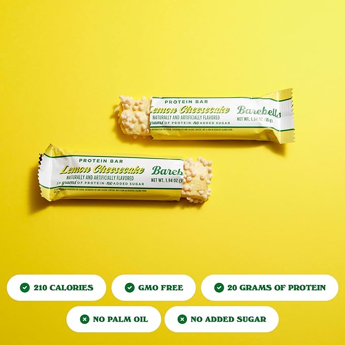 Barebells Protein Bars Lemon Cheesecake - Pack of 12 20g High Protein Treats - Chocolate Nutrition Bar with 1g Total Sugars - On-The-Go Breakfast or Post-Workout Snack