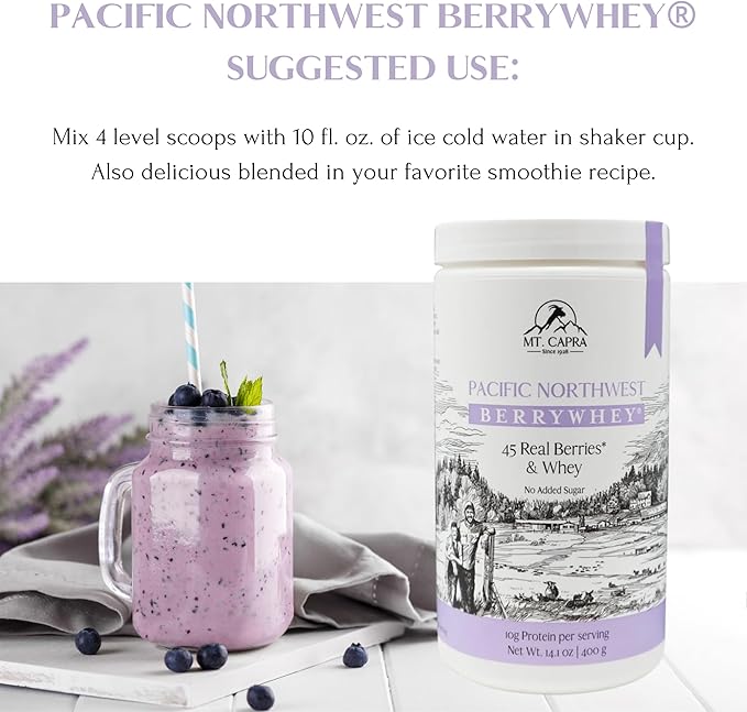 Mt. Capra Pacific Northwest BerryWhey | Non-GMO Meal Replacement Shake High in Antioxidants with Locally Grown Blueberries Aronia Berry and Goat Whey Protein | 10 Servings - 14.1 oz