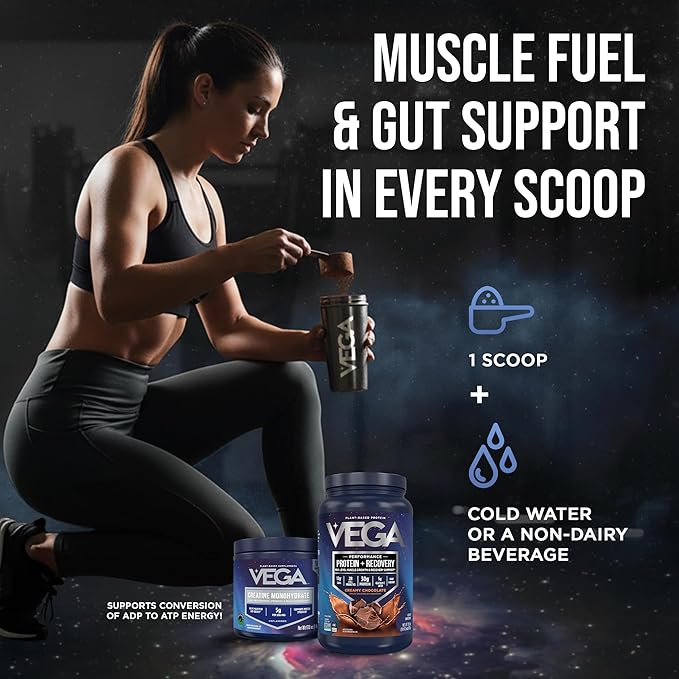 Vega Creatine Monohydrate Powder 17.6oz (100 Servings) Sport Protein &amp Recovery Chocolate Protein Powder 1.8lbs - Plant-Based Protein and Muscle Support
