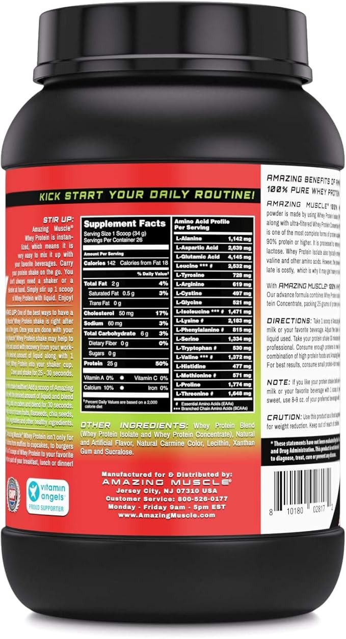 Amazing Muscle 100% Whey Protein Powder *Advanced Formula with Whey Protein Isolate as a Primary Ingredient Along with Ultra Filtered Whey Protein Concentrate (Strawberry 2 lb)