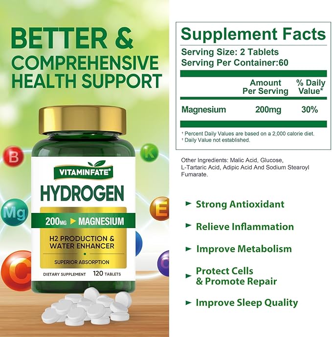 Hydrogen Water Tablets with Magnesium &amp Electrolytes 240 Tablets | H2 Molecular Hydrogen Supplement to Support Energy Brain Health Metabolism &amp Healthy Aging