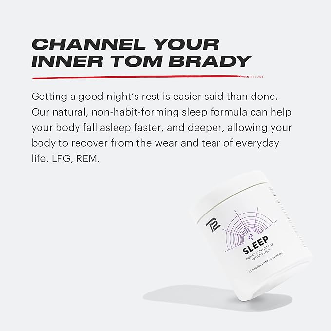 TB12 Sleep - Sleep Supplement with Magnesium L-Theanine Chamomile GABA and Melatonin to Fall Asleep Faster Promote Relaxation and Improve Sleep Quality. Stress and Mood Nightly Support