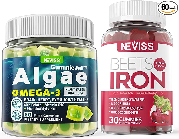 Vegan Omega 3 Gummies 1000mg+Iron Supplement 12.5mg