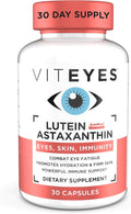 Viteyes Lutein &amp Astaxanthin – Relieve Eye Fatigue Hydrate &amp Firm Skin Blue Light Protection Immune Support 20 mg Lutein 4 mg Astaxanthin Eye Vitamins Doctor Trusted Brand 30 Capsules