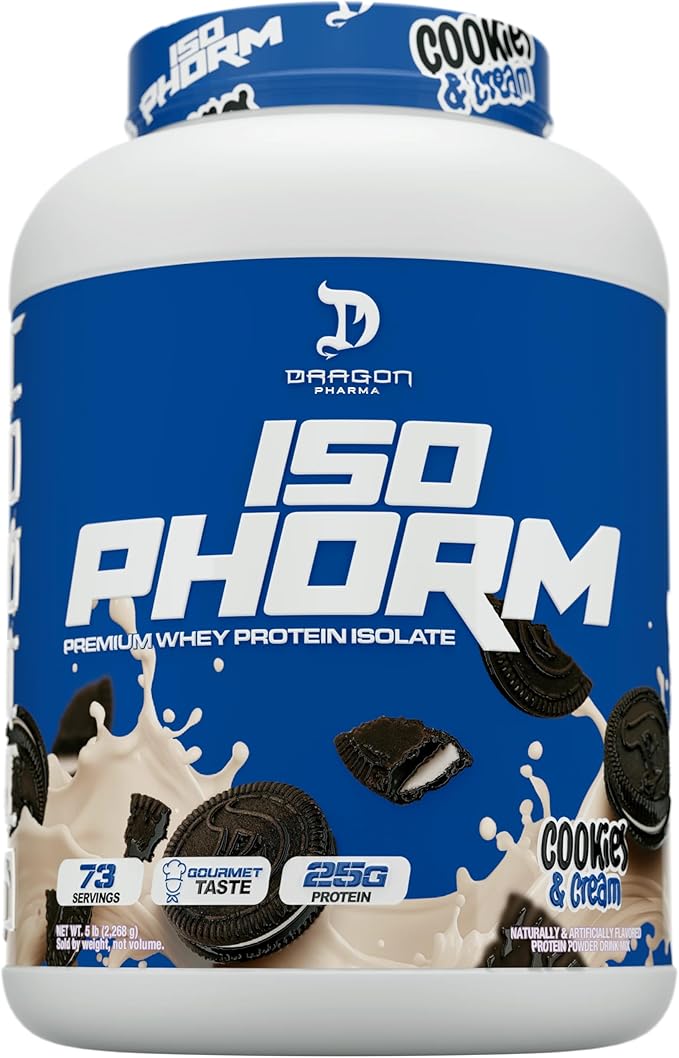 DRAGON PHARMA Isophorm Hydrolized Whey Protein Isolate Fast Absorption Premium Whey Protein Maximize Recovery Great Tasting 25g Per Serving (5 lb Cookies &amp Cream)
