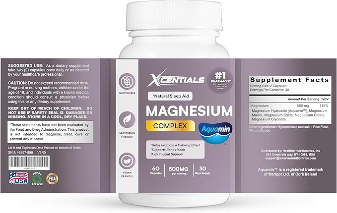 Magnesium Complex Glycinate Taurate &amp Citrate High Absorption Gentle on Stomach Relaxation Muscle &amp Nerve Support 60 Vegan Capsules