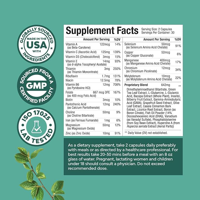 Advanced Brain Supplement for Memory and Focus - Nootropics Brain Support Supplement with Memory and Focus Vitamins for Adults of All Ages - for Brain Fog Clarity Energy and Recall - 3 Pack