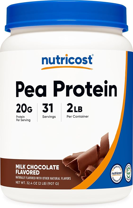Nutricost Pea Protein Powder (2 LBS) Chocolate - 20g of Vegan Pea Protein Isolate GMO-Free Gluten-Free 31 Servings