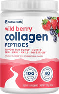 NativePath Wild Berry Collagen Peptides Powder - 10g Grass-Fed Type 1 &amp 3 23 Servings - for Hair Skin Nails &amp Joints - Keto &amp Paleo No Gluten No Dairy (8.1 oz)