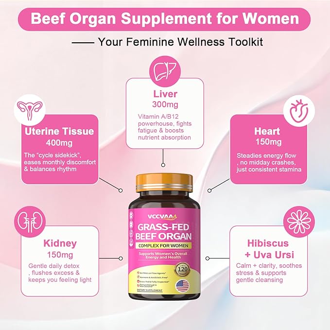 Magnesium Complex 700mg &amp Beef Organ Supplement for Women for Muscle Zzz Hormone Energy &amp Skin Support