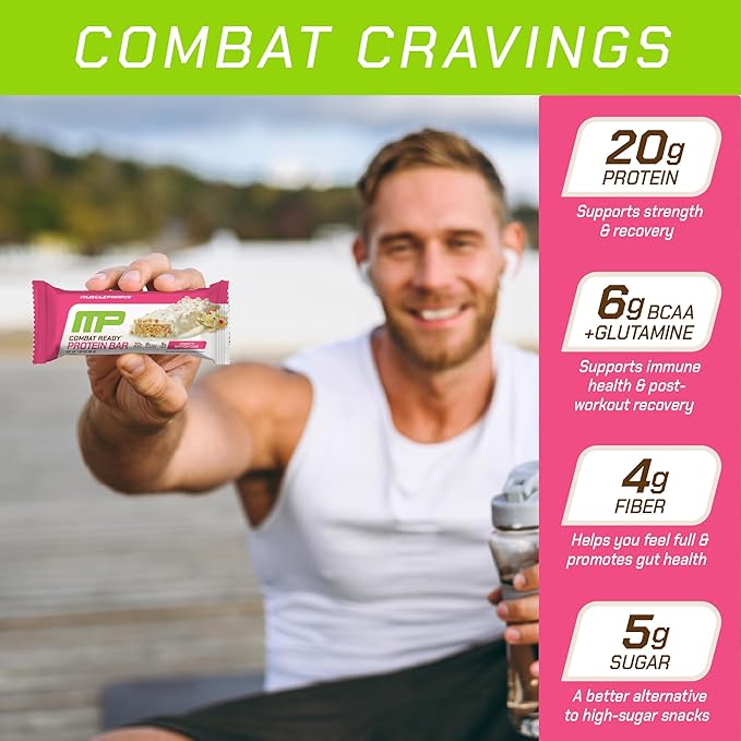 MusclePharm Combat Ready Protein Bar Confetti Cake High Protein Bars Combat Cravings Fuel Performance &amp Meet Energy Demands 20g Protein from Whey Protein 4g Fiber Gluten Free 12 Bars