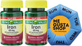 Spring Valley Iron Tablets Dietary Supplement Value Size 65 mg 200 Count (Pack 02) 400 Total Includes Pill Organizer