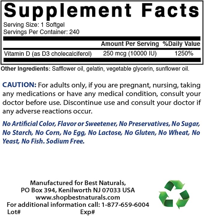 Best Naturals Vitamin B12 6000 mcg &amp Vitamin D3 10000 IU