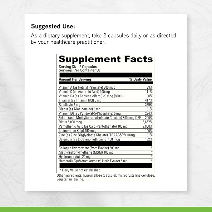 DaVinci Labs Hair Skin &amp Nails - Dietary Supplement to Support Smooth Healthy Skin Strong Nails and Hair Health* - With Vitamin C and D3 Minerals Biotin Zinc and More - Gluten-Free - 60 Caps