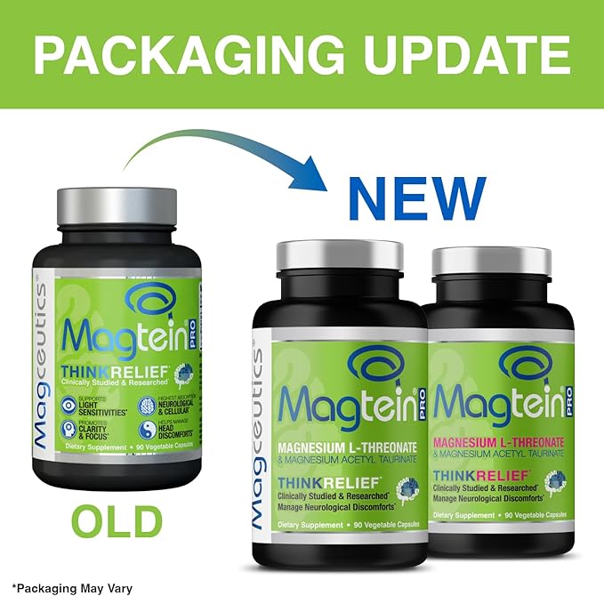 MagteinPRO - Magnesium L-Threonate &amp Mag Acetyl Taurinate Supplement Memory Sleep &amp Brain Health Formula for Men &amp Women Cognitive Support for Adults Clinically Studied- 90 Veg Capsule